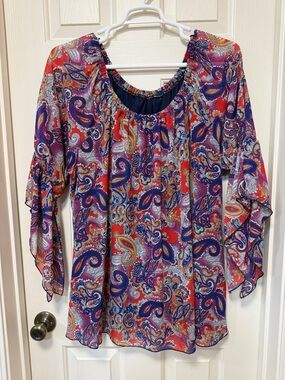 new directions Red Paisley Tunic with Blue and Purple Accents